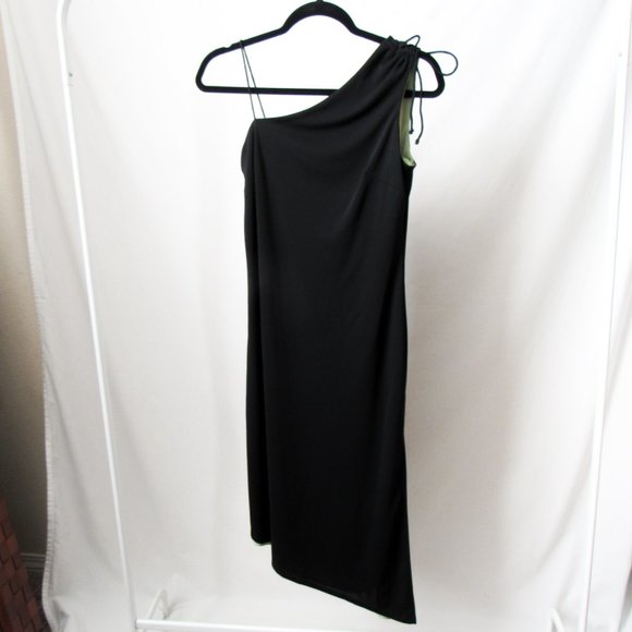 Sexy Vtg 90s Express One Shoulder Style Little Black Dress Midi Side Slit- 5/6. - Picture 7 of 10